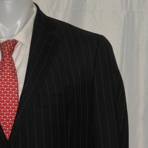 Arthur & Fox Flat Front Blue Striped Two Button Suit 44R